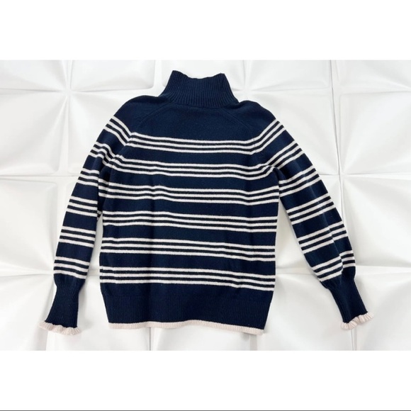 $295 Rebecca Taylor Women Sz XS Navy Blue Striped Merino Wool Turtleneck Sweater - Picture 12 of 13